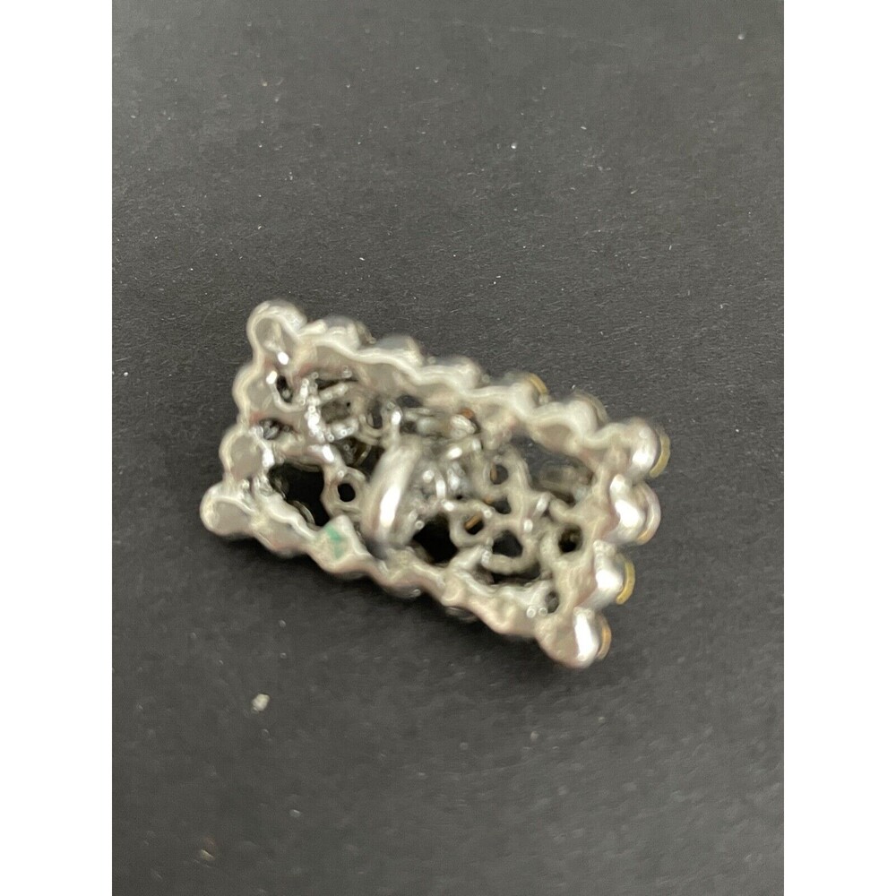 Large Rectangular Button Silver Tone Filagree w/Clear & Iridescent Rhinestones - Picture 13 of 13